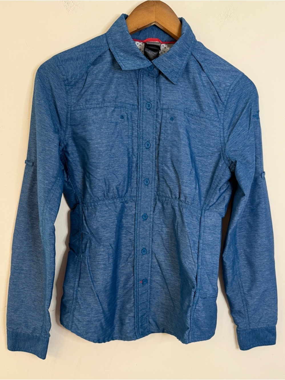 The North Face buttoned utility hiking shirt jacket heather blue SZ XS